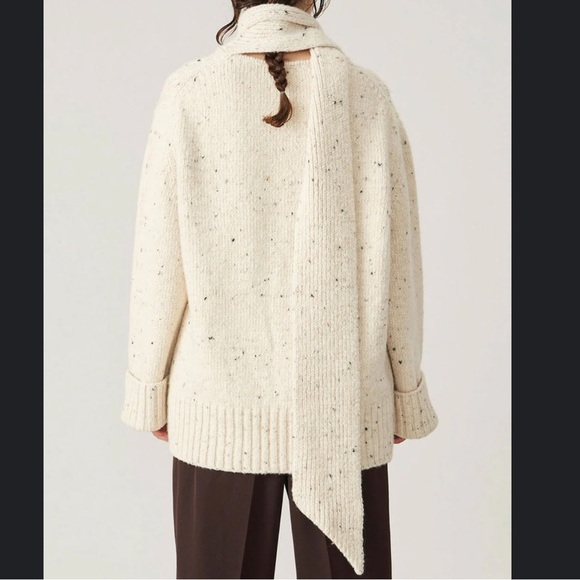 GANNI Beige Ivory Speckled Cable Knit Scarf Sweater Size S/M - Picture 6 of 13